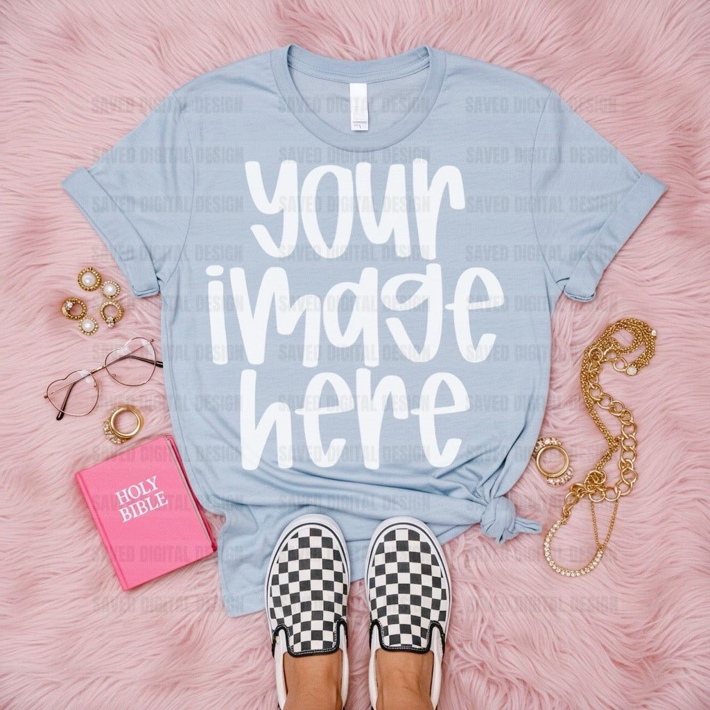 LIGHT BLUE UNBRANDED FLAT LAY FAITH MOCK