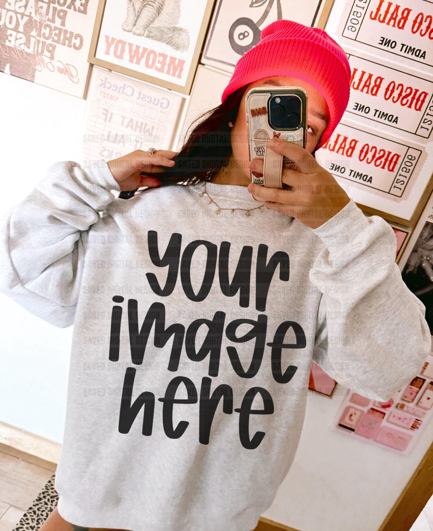 GILDAN ASH SWEATSHIRT MODELED MOCK PINK BEANIE COLLAGE WALL