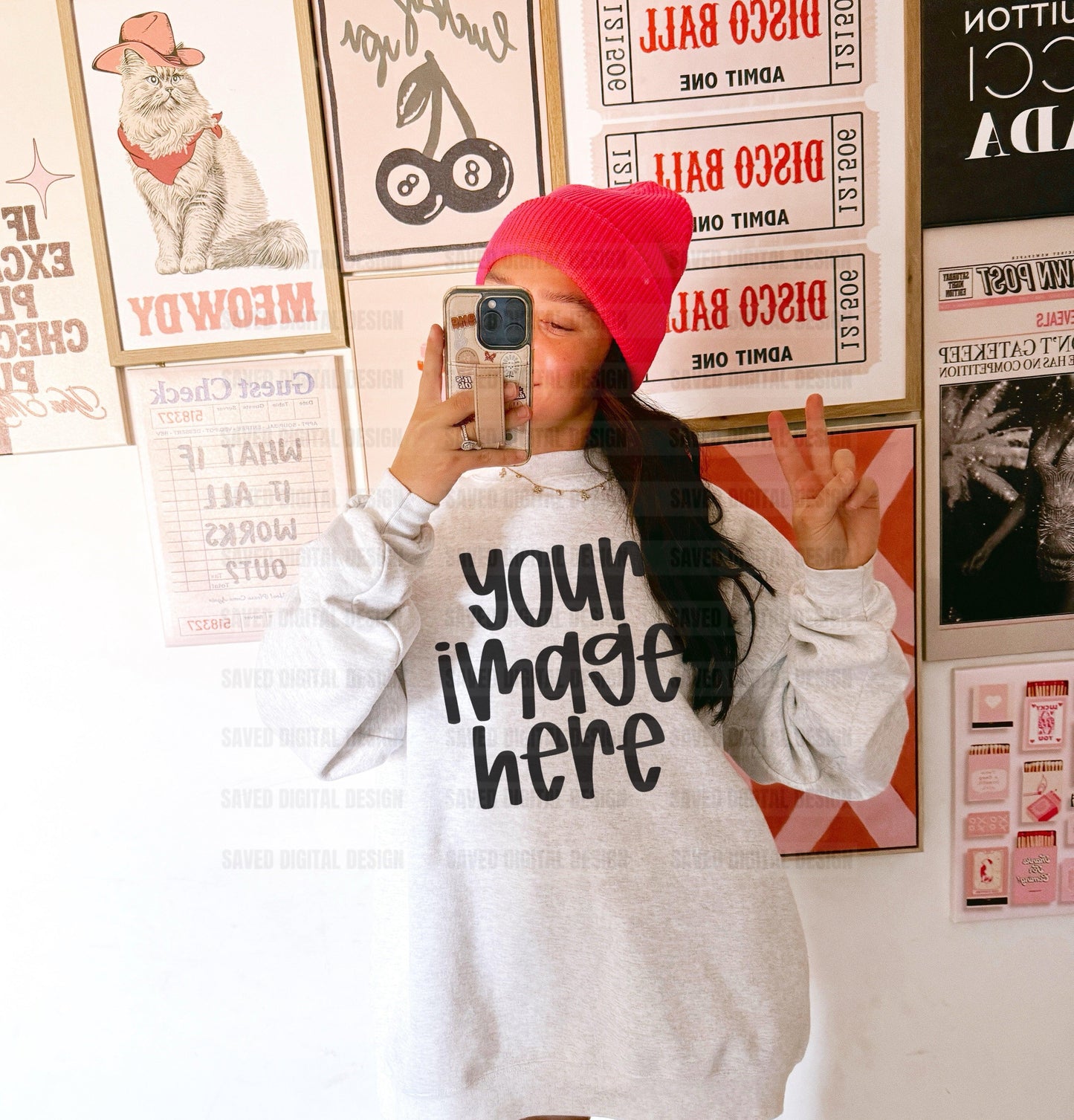 GILDAN ASH SWEATSHIRT MODELED MOCK PINK BEANIE COLLAGE WALL