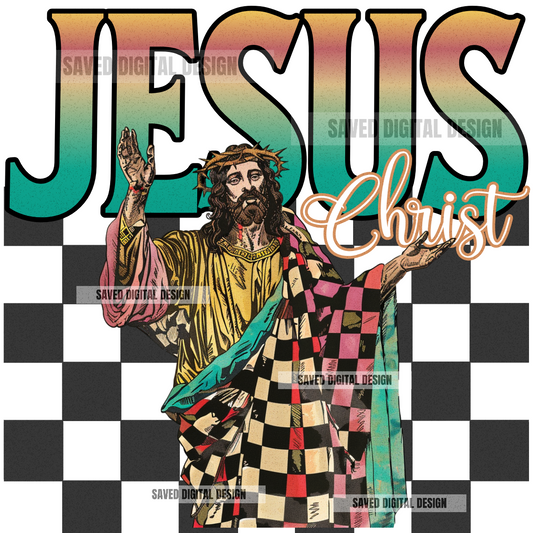 JESUS CHRIST CHECKERED VINTAGE STYLE PNG