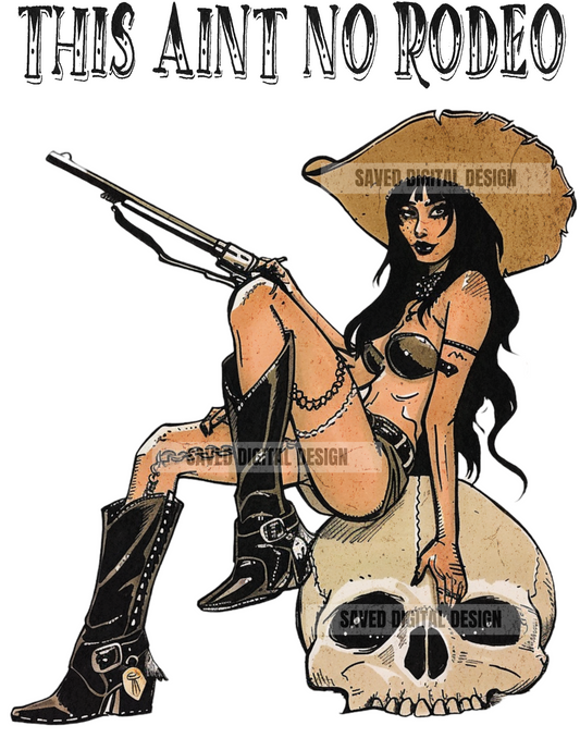 VINTAGE PIN UP COWGIRL THIS AINT NO RODEO PNG