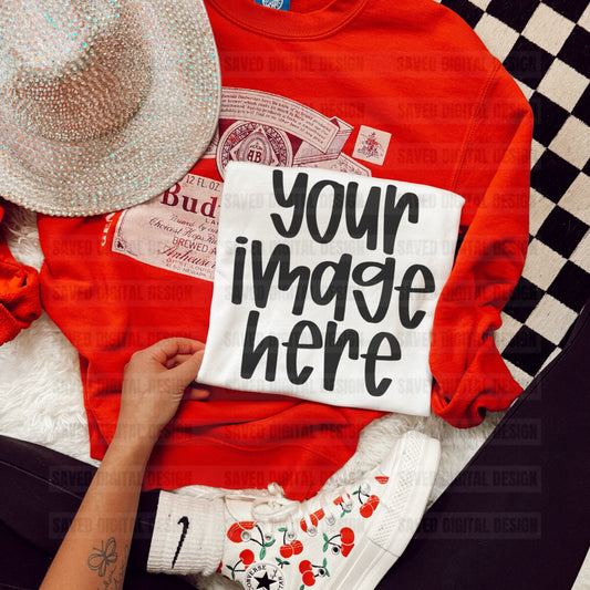 WHITE UNBRANDED T-SHIRT FLAT LAY MOCK BUD SWEATSHIRT