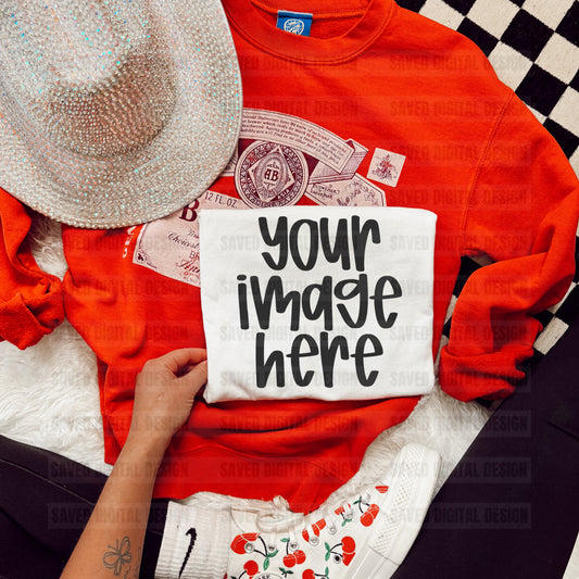 WHITE UNBRANDED T-SHIRT FLAT LAY MOCK BUD SWEATSHIRT